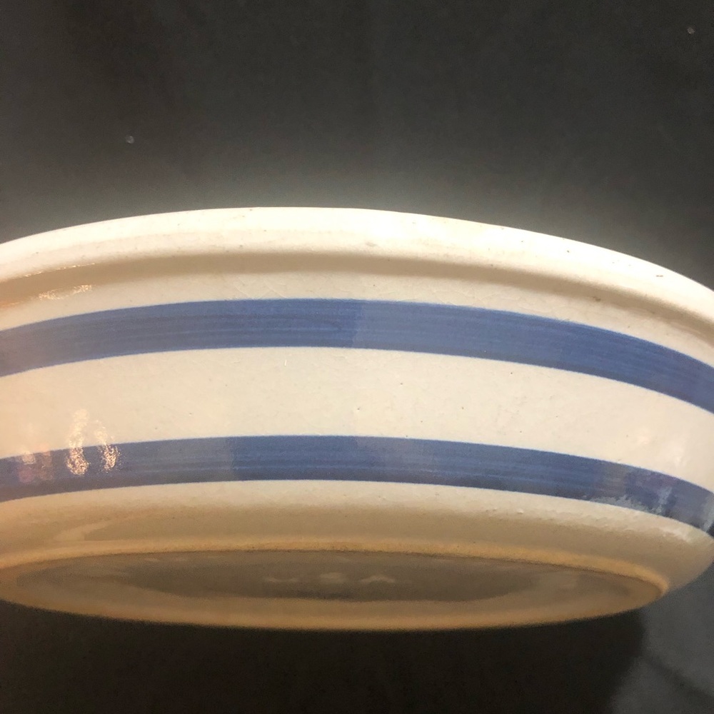 Robinson-Ransbottom White Ceramic Bowl with Blue Stripes